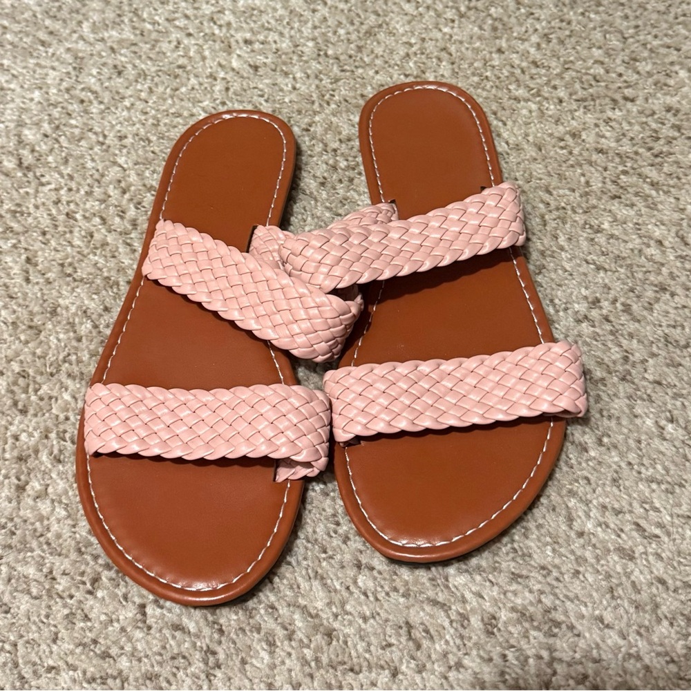 SHEIN Pink and Brown Double Strap Sandals